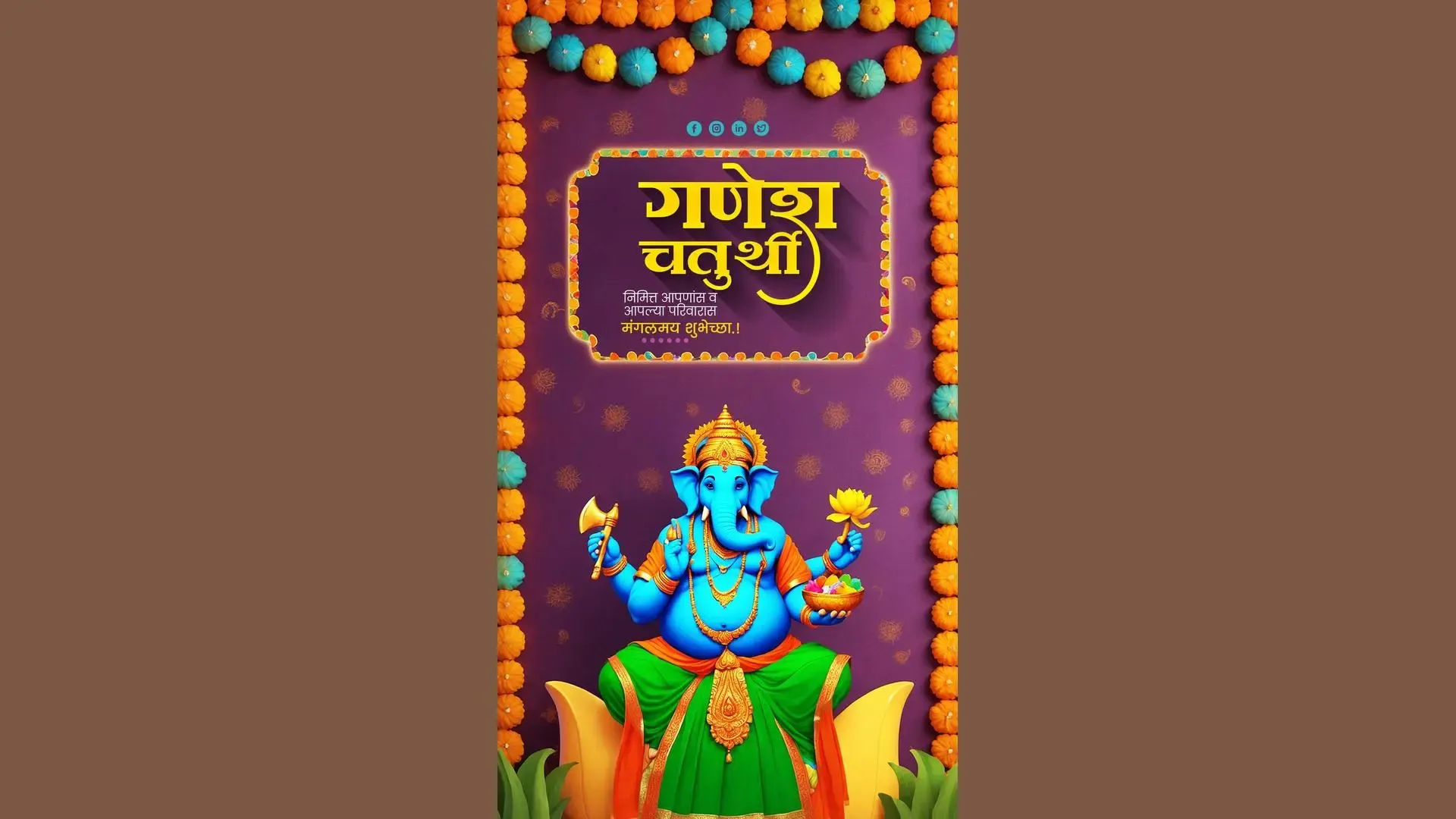 Ganesh Chaturthi Card with Purple Background for Instagram Story